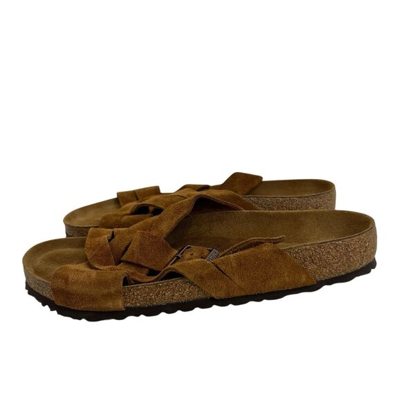 Birkenstock Lugano Suede Sandals Brown Cork Footbed Slide EU 43 Men 10 Women 12